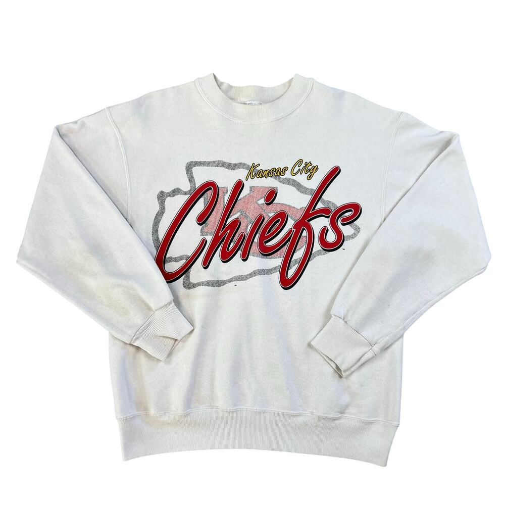 Vintage Women's KC Kansas City Chiefs Football White Pullover Sweatshirt (Sz M)